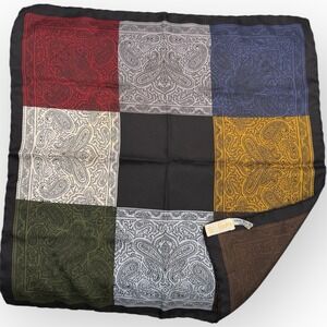 Vtg Silk Powers Pocket Squares Scarf Block‎ Paisley Italy Hand Rolled 18" Multi